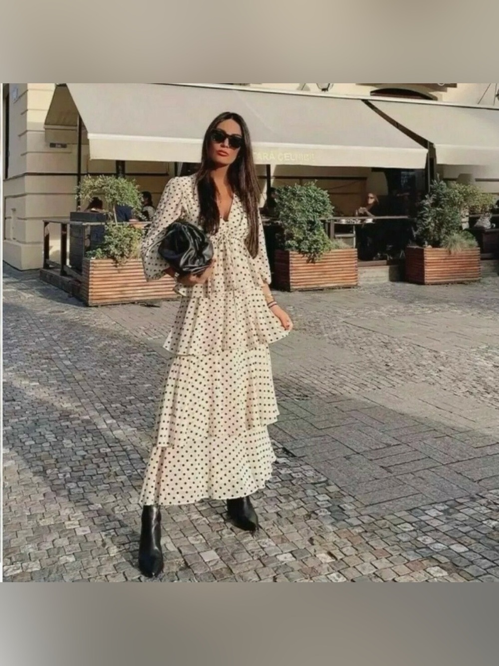 Zara Polka Dot Ruffle Maxi Dress